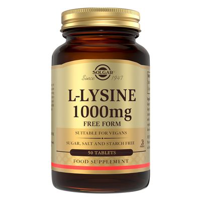 Solgar L-Lysine 1000 mg 50 Capsules Solgar L-Lysine 1000mg 50 tablets amber glass jar