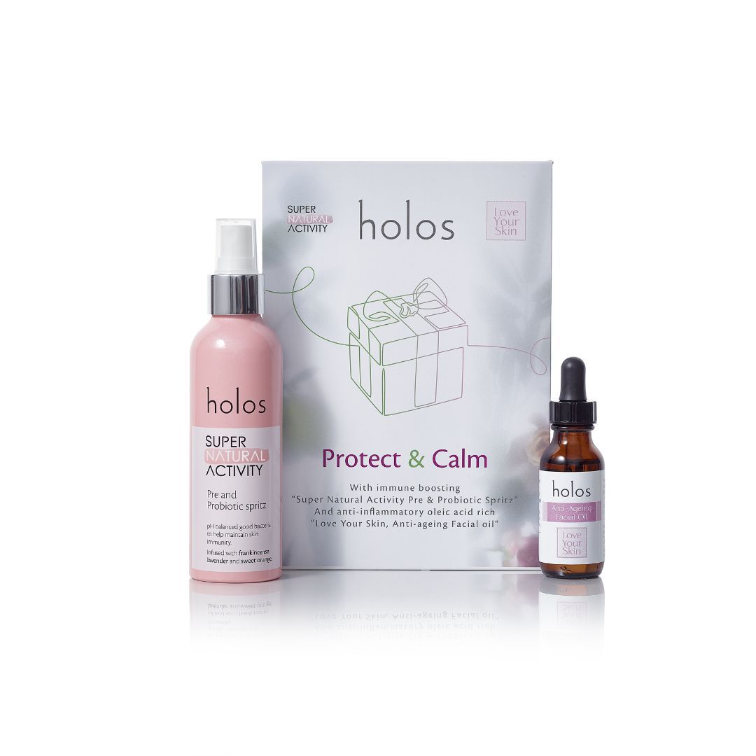Holos Protect & Calm Gift Set Holos Protect & Calm gift set: Pre & Probiotic Spritz, Love Your Skin facial oil and gift box