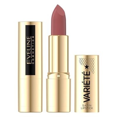 Eveline Variete Satin lipstick 04, dusky rose shade, gold case