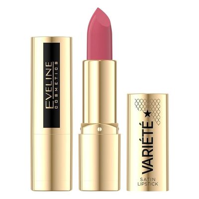 Eveline Variete Satin lipstick 01, pink nude shade, gold case