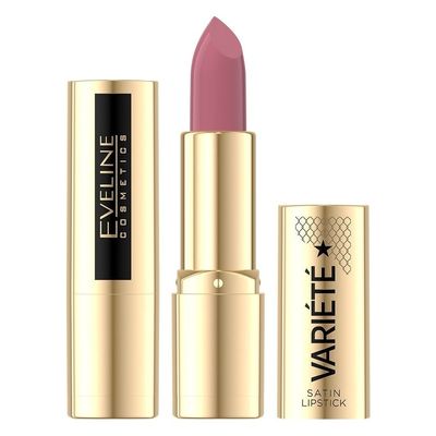 Eveline Variete Satin lipstick 05, mauve pink shade, gold case