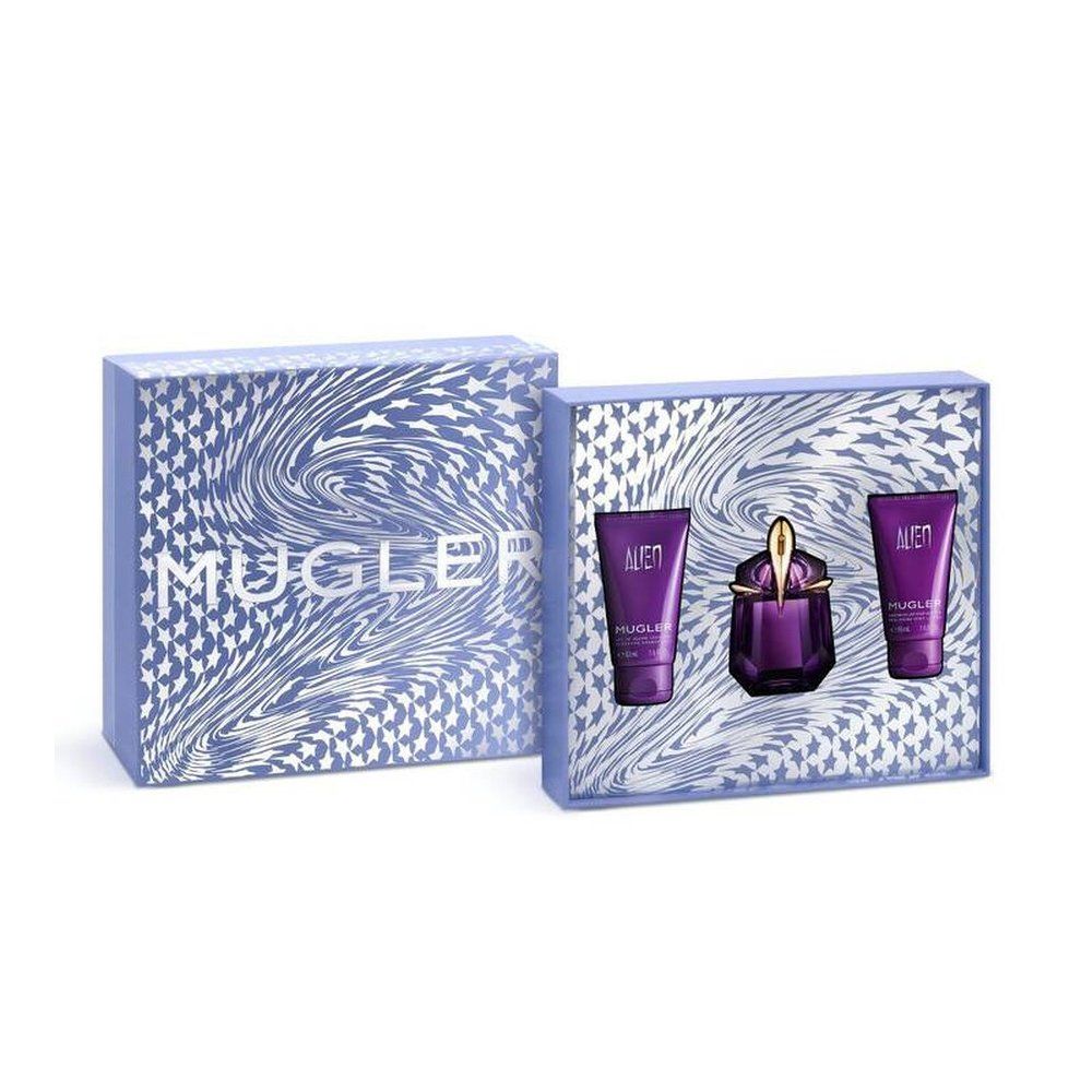 Thierry Mugler Alien 30ml 3pc Gift Set Mugler Alien 30ml Eau de Parfum gift set with body lotion and shower milk in silver and lilac box