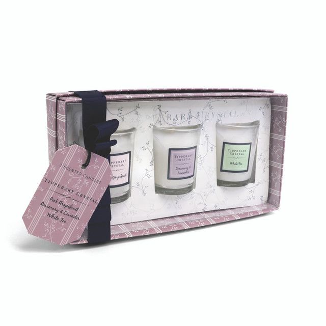 Tipperary Crystal Jardin 3 Mini Candles (Pink Grapefruit/Rosemary/White Tea)