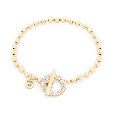 Tipperary Crystal T-Bar Gold Bracelet Ball Chain Circle Cz's