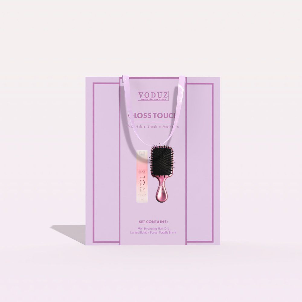 Voduz Gloss Touch Gift Set Voduz Gloss Touch gift set with mini brush and hair oil in lilac box
