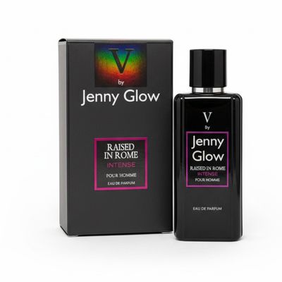 Jenny Glow Raised in Rome Intense pour homme Eau de Parfum 50ml, black bottle beside box