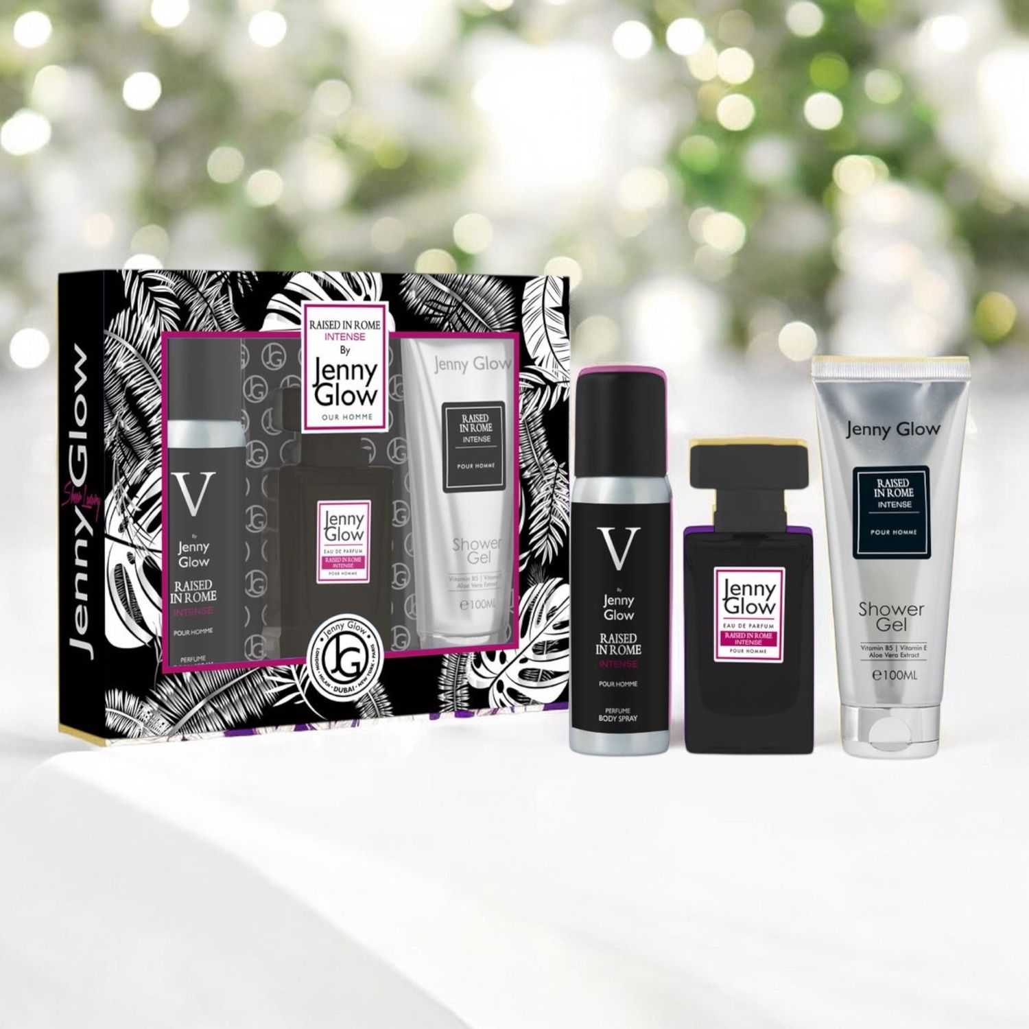 Jenny Glow: Raised in Rome Intense 3pc Gift Set - Inspired by Valentino Donna Born In Roma Intense Jenny Glow Raised in Rome Intense gift set with 50ml Eau de Parfum, body spray and shower gel