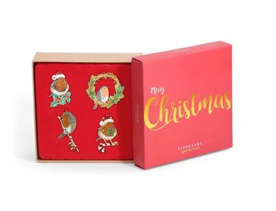 Tipperary Crystal Sparkle Robin Set of 4 Decorations
