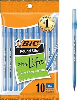 Round Stic Ball Pens Stick, Blue, Medium Point, 10-Pack