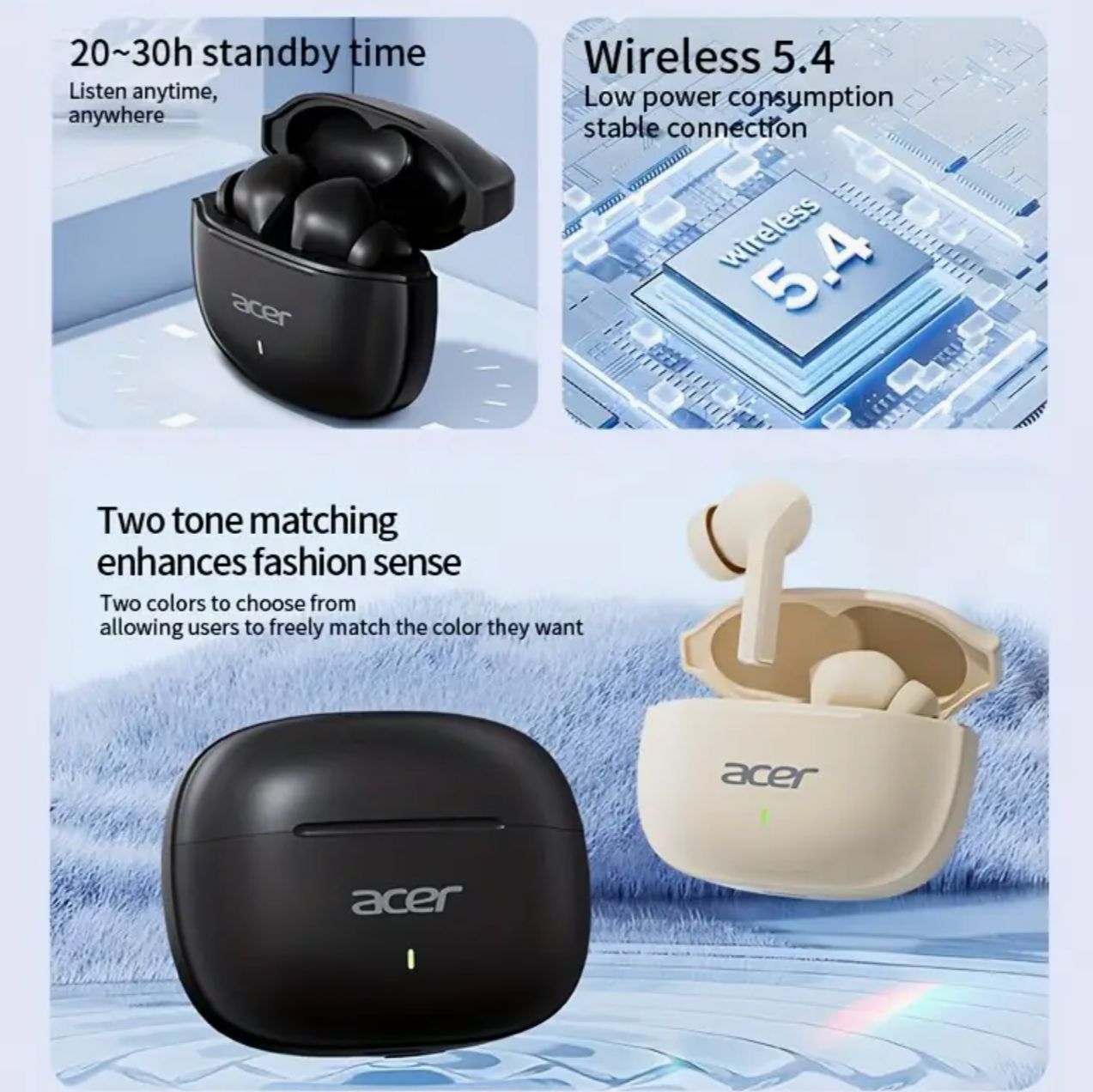 Acer Black Mini Sport Wireless Earbuds
