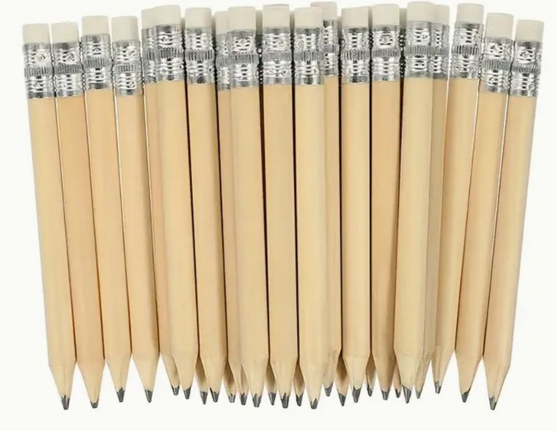 Short Wooden Pencils with Eraser, 3.94-Inch