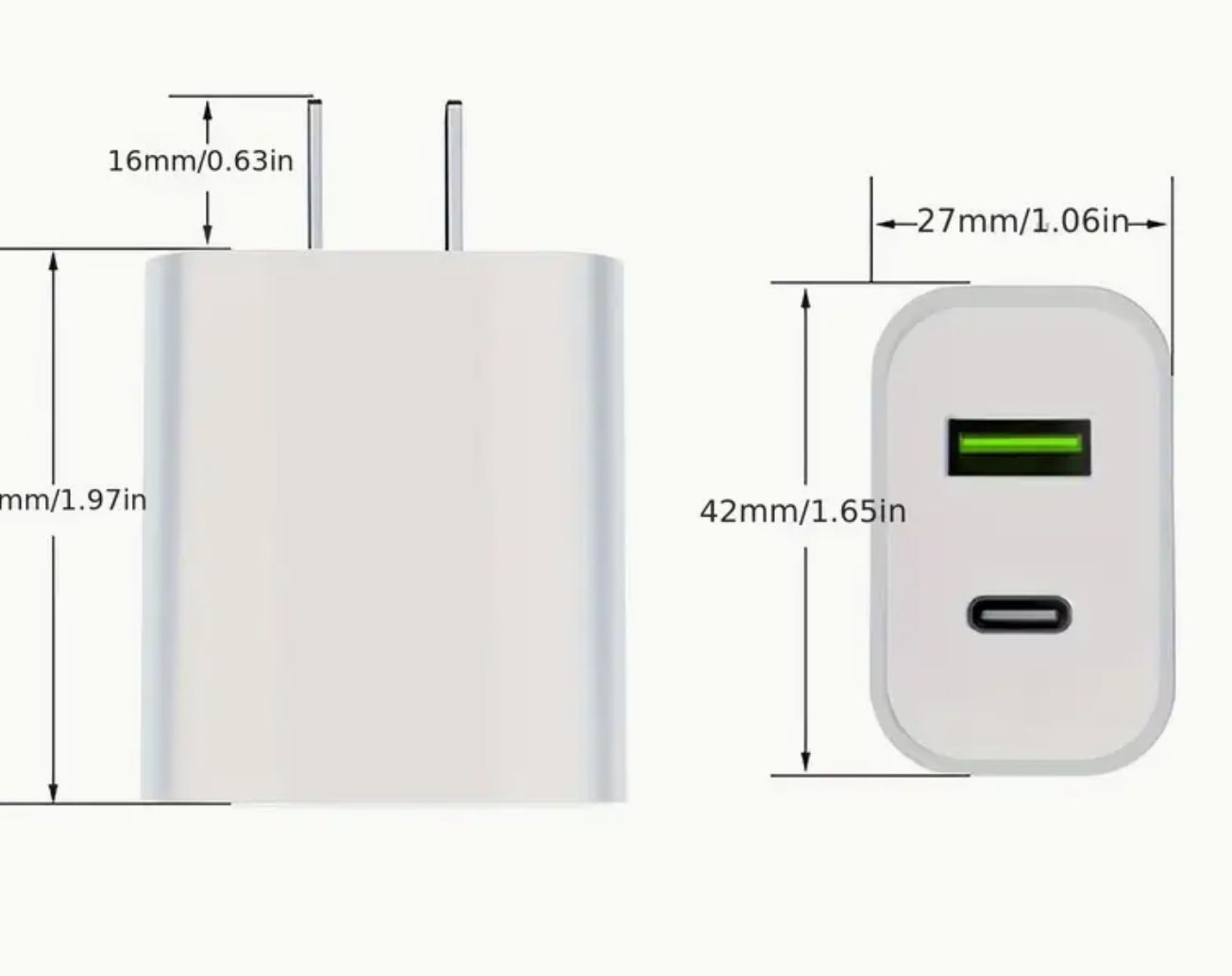 USB and USB C Dual Port Wall Charger Block Plug Adapter 20W