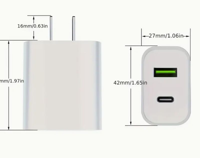 USB and USB C Dual Port Wall Charger Block Plug Adapter 20W