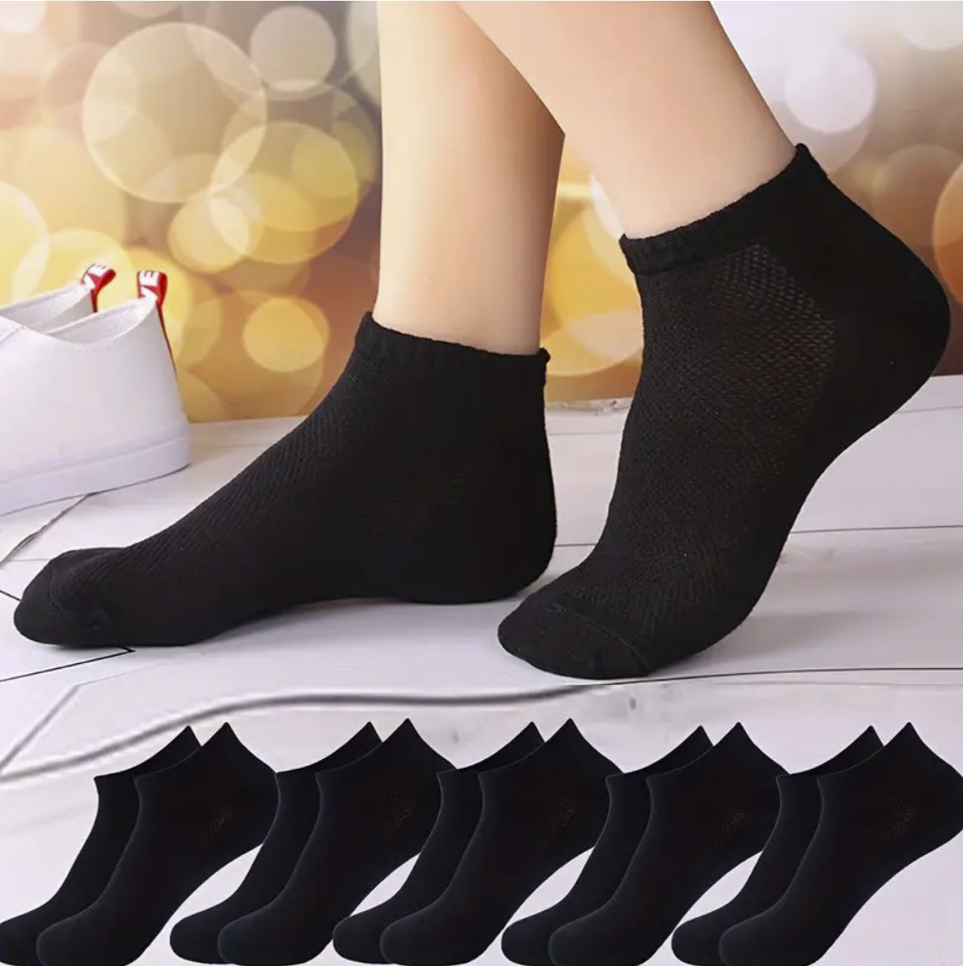 Socks - 5 Pairs Summer Breathable Lowcut (Black)
