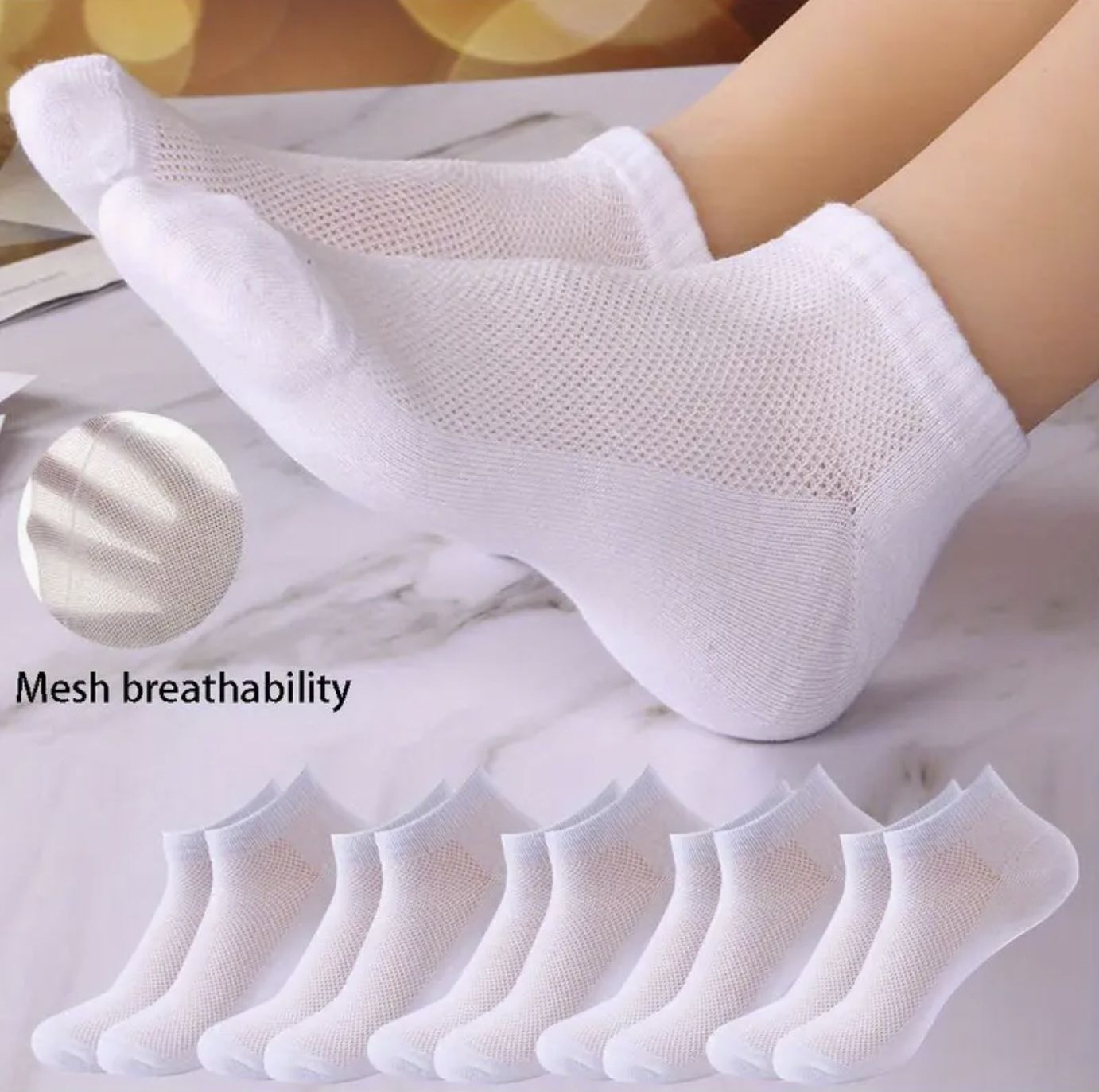 Socks - 5 Pairs Summer Breathable Lowcut (White)