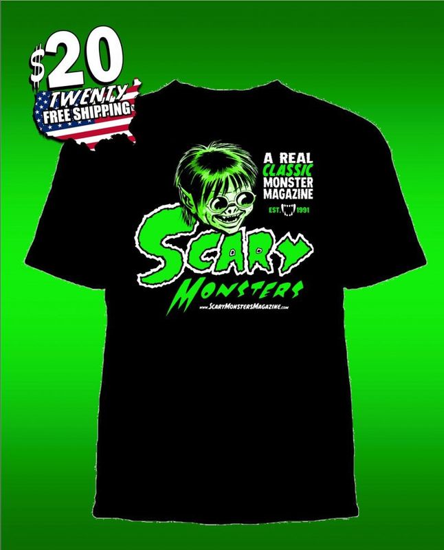 Scary Monsters Little Sam Scare Martian Green on Black Retro T-Shirt