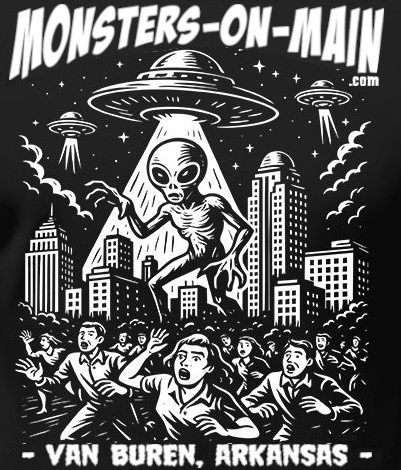 Monsters On Main Alien Invasion Van Buren Black T-Shirt