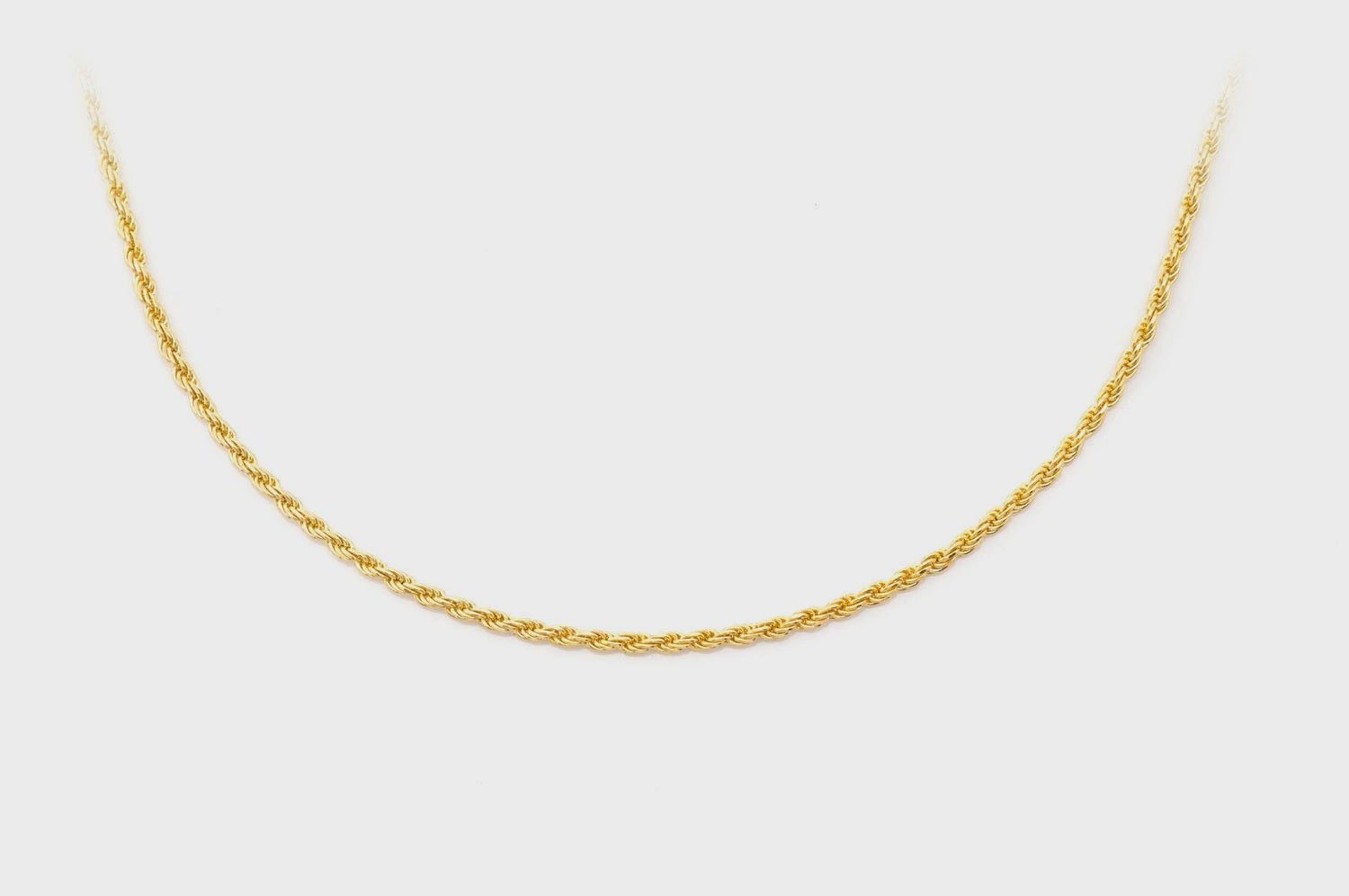 1MM ROPE 14K SOLID GOLD CHAIN, Color: Yellow Gold, Length: 16&quot;