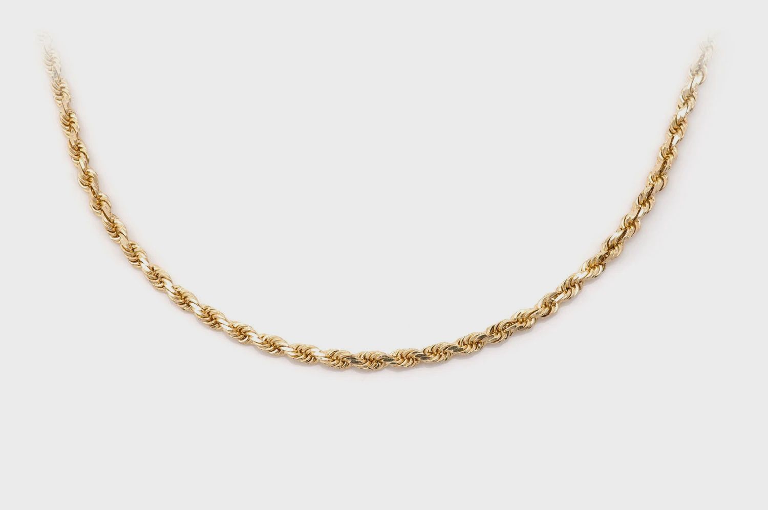 2MM ROPE 14K SOLID GOLD CHAIN, Color: Yellow Gold, Length: 16&quot;