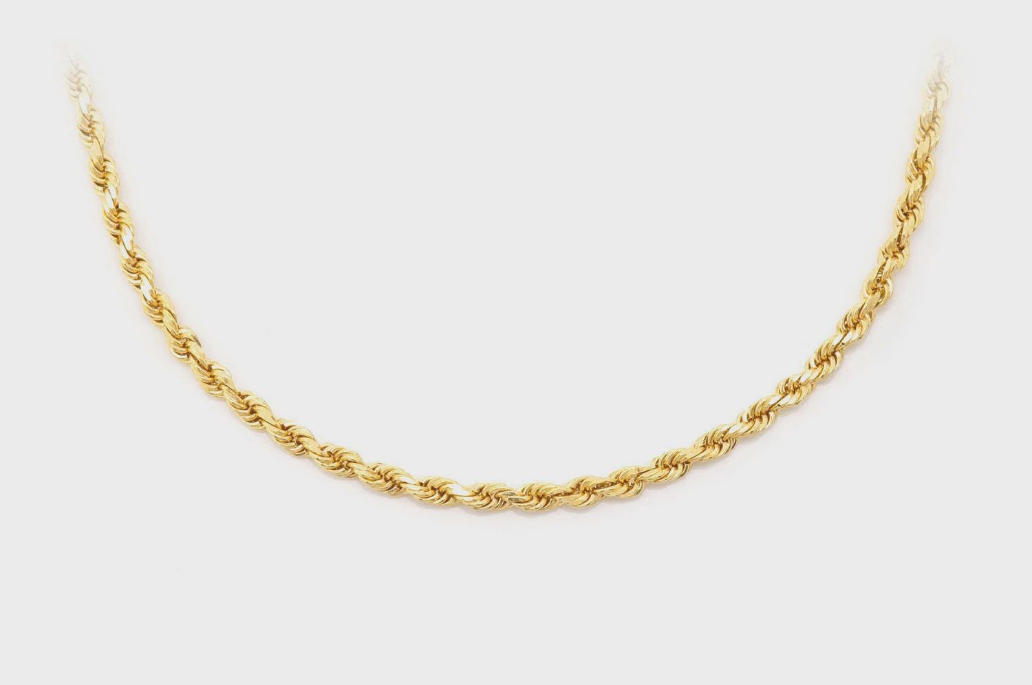 2.5MM ROPE 14K SOLID GOLD CHAIN, Color: Yellow Gold, Length: 16&quot;