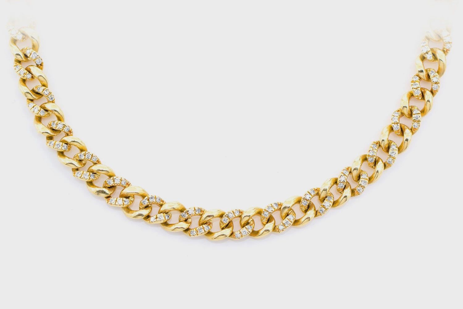 5mm miami cuban half link diamond necklace 14k solid gold 1.50ctw, Color: Yellow Gold, Length: 16&quot;, Diamonds: VS