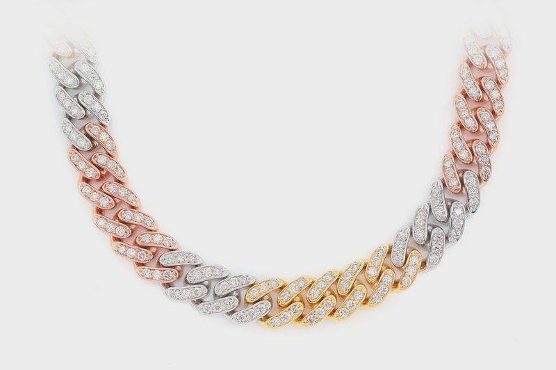 8MM miami cuban link diamond necklace 14k tri tone solid gold 10.00ctw
