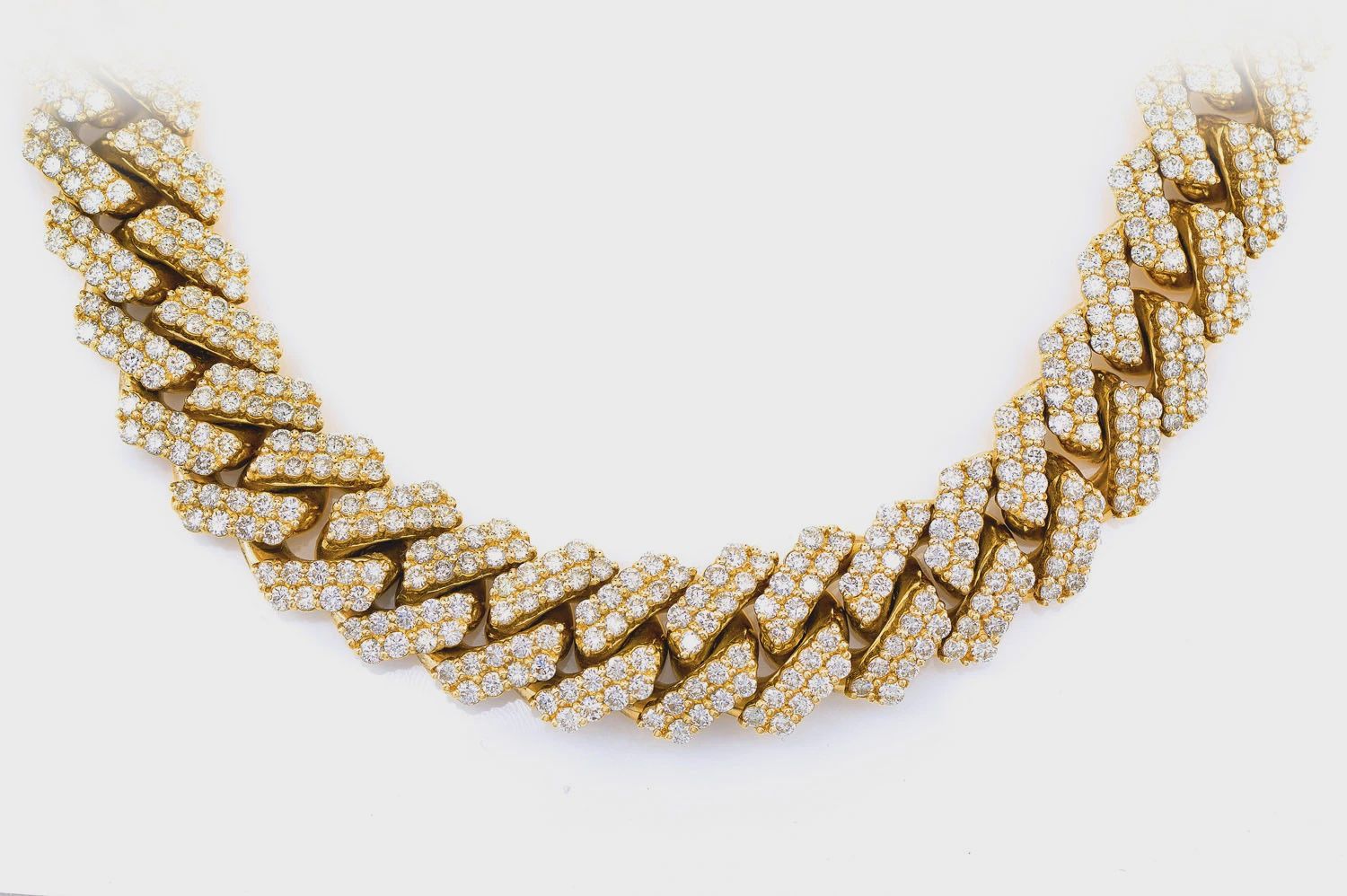 15MM RAISED PRONG DIAMOND CUBAN NECKLACE 14K SOLID 38.00CTW, Color: Yellow Gold, Length: 16&#39;, Diamonds: VS