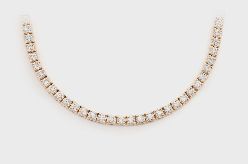 8PT PRONG SET TENNIS NECKLACE 14K SOLID GOLD 16.50CTW