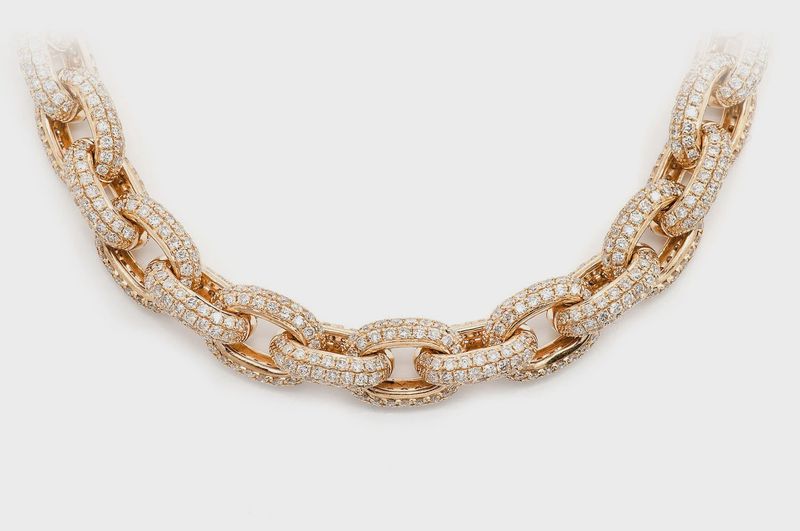 ELONGATED ROLO LINK DIAMOND NECKLACE 14K SOLID GOLD 58.48CTW