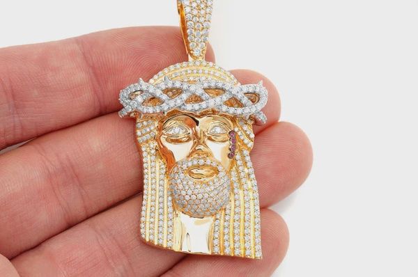 JESUS DIAMOND PENDANT 14K GOLD 3.75CTW, Color: Yellow Gold, Diamonds: VS