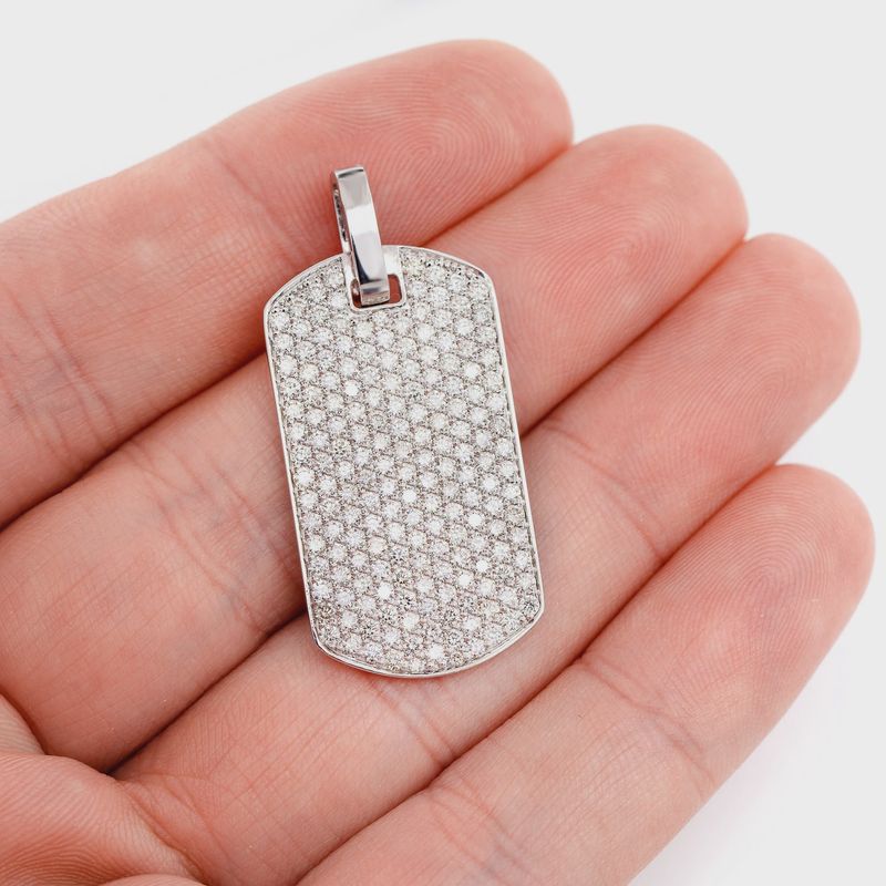 DIAMOND PAVE DOG TAG PENDANT 14K SOLID GOLD 3.75CTW