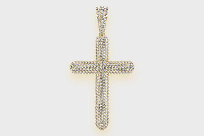 DOME CROSS DIAMOND PENDANT 14K SOLID GOLD 8.50CTW