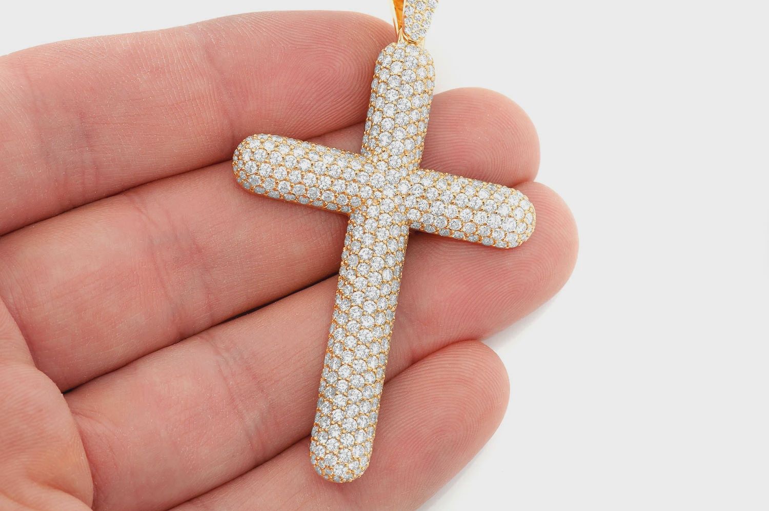 DOME CROSS DIAMOND PENDANT 14K SOLID GOLD 8.50CTW, Color: Yellow Gold, Diamonds: VS