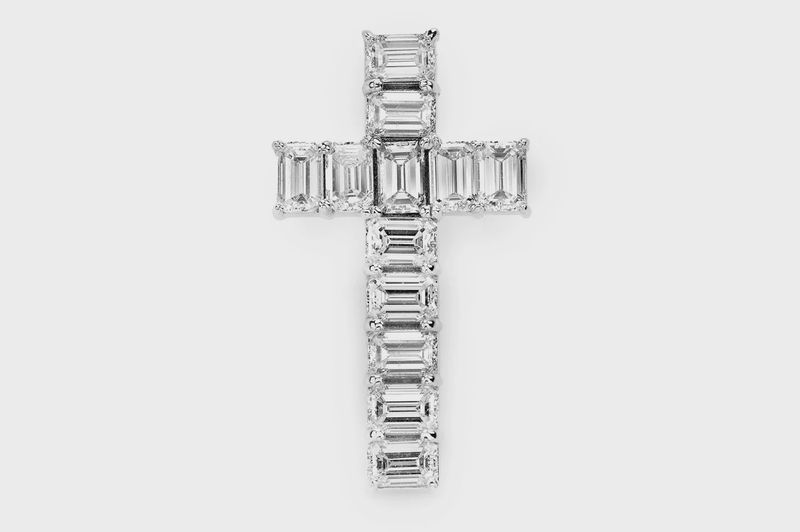 EMERALD DIAMOND CROSS PENDANT 14K SOLID GOLD 3.50CTW