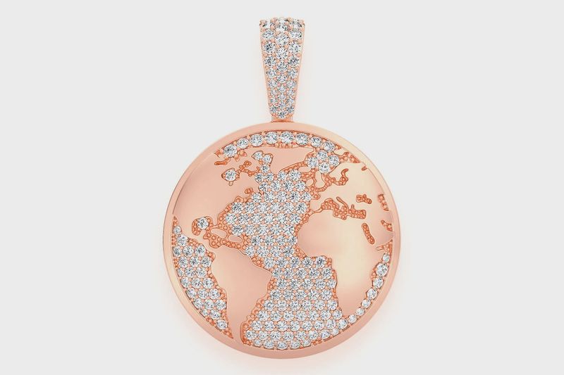 GLOBE DIAMOND PENDANT 14K SOLID GOLD  1.33CTW