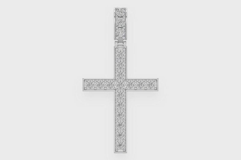 MIRACLE SET CROSS DIAMOND PENDANT 14K SOLID GOLD 0.75CTW