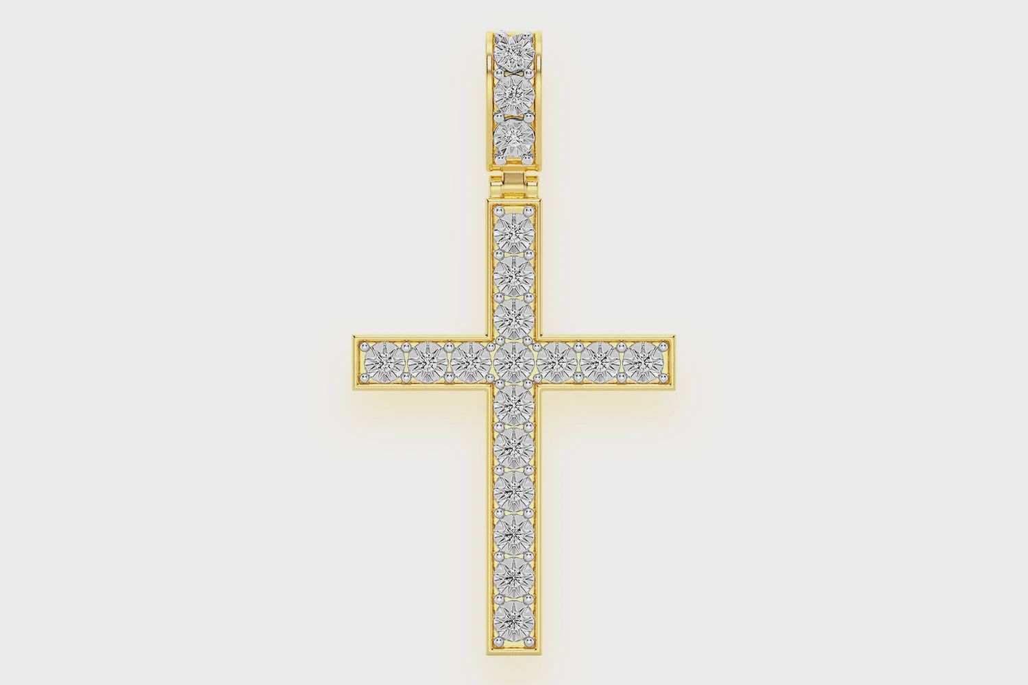 MIRACLE SET CROSS DIAMOND PENDANT 14K SOLID GOLD 0.75CTW, Color: Yellow Gold, Diamonds: VS