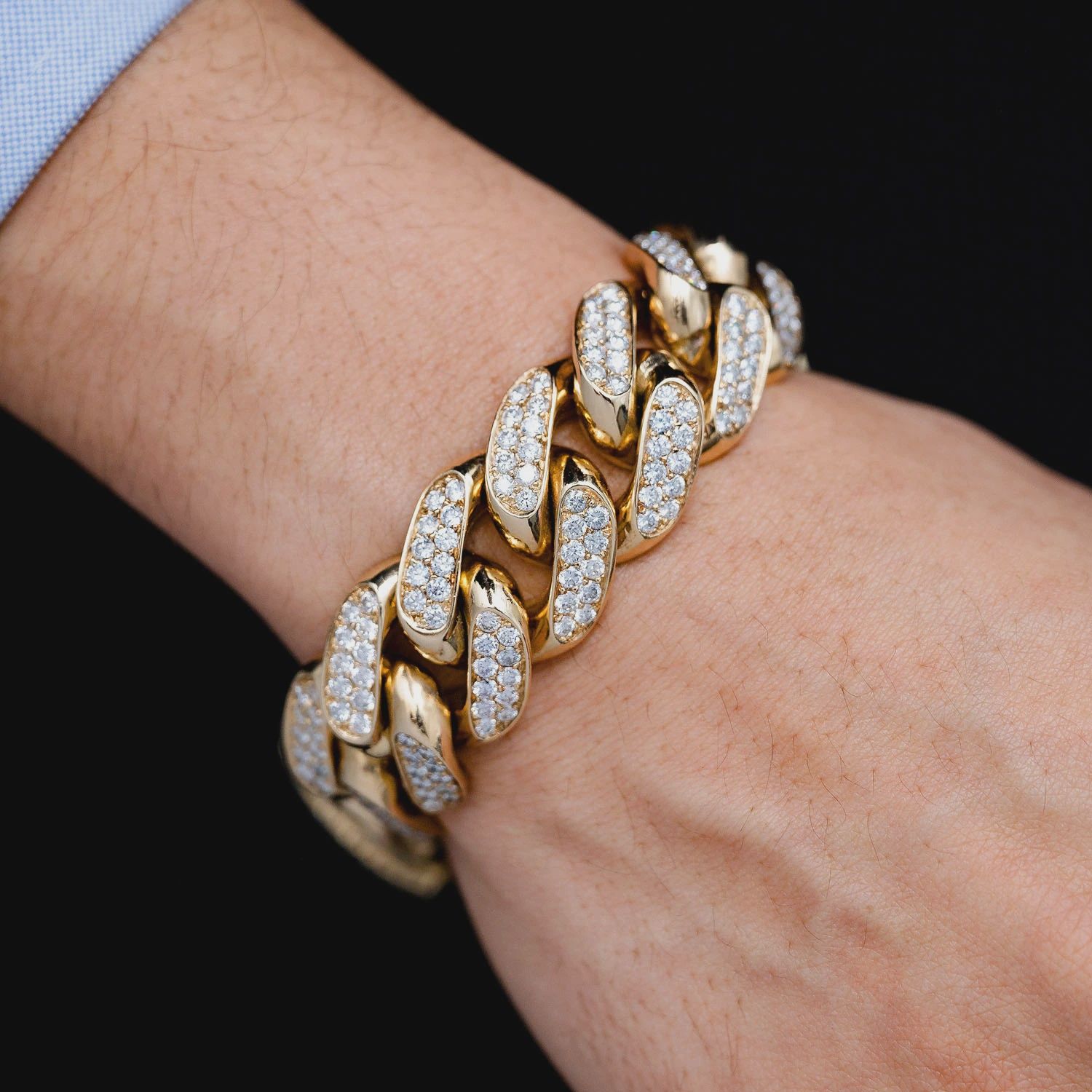 TWO ROW DIAMOND MIAMI CUBAN LINK BRACELET 14K SOLID GOLD  23.00CTW, Color: Yellow Gold, Length: 6.5&quot;, Diamonds: VS