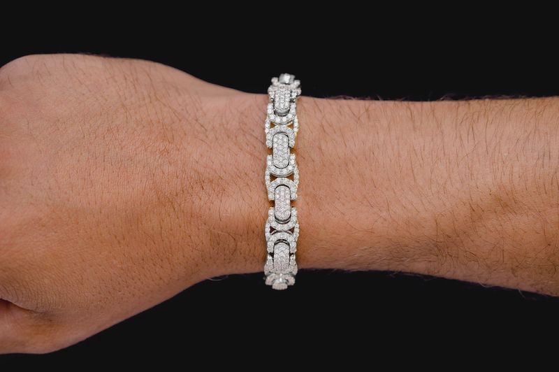 BYZANTINE LINK DIAMOND BRACELET 14K SOLID GOLD 10.00CTW