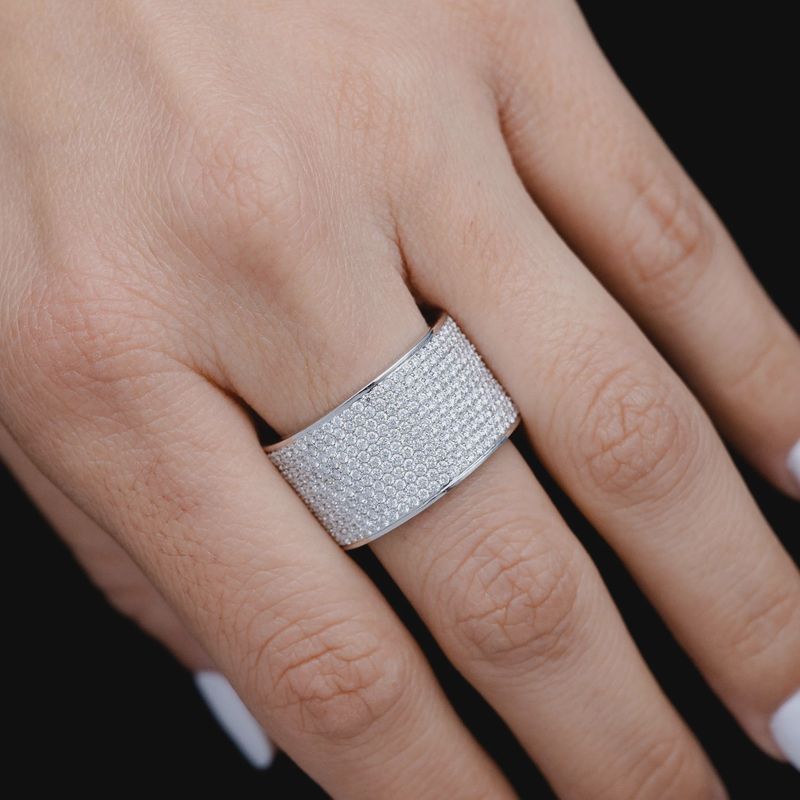 11 ROW WIDE DIAMOND BAND RING 14K SOLID GOLD 2.00CTW