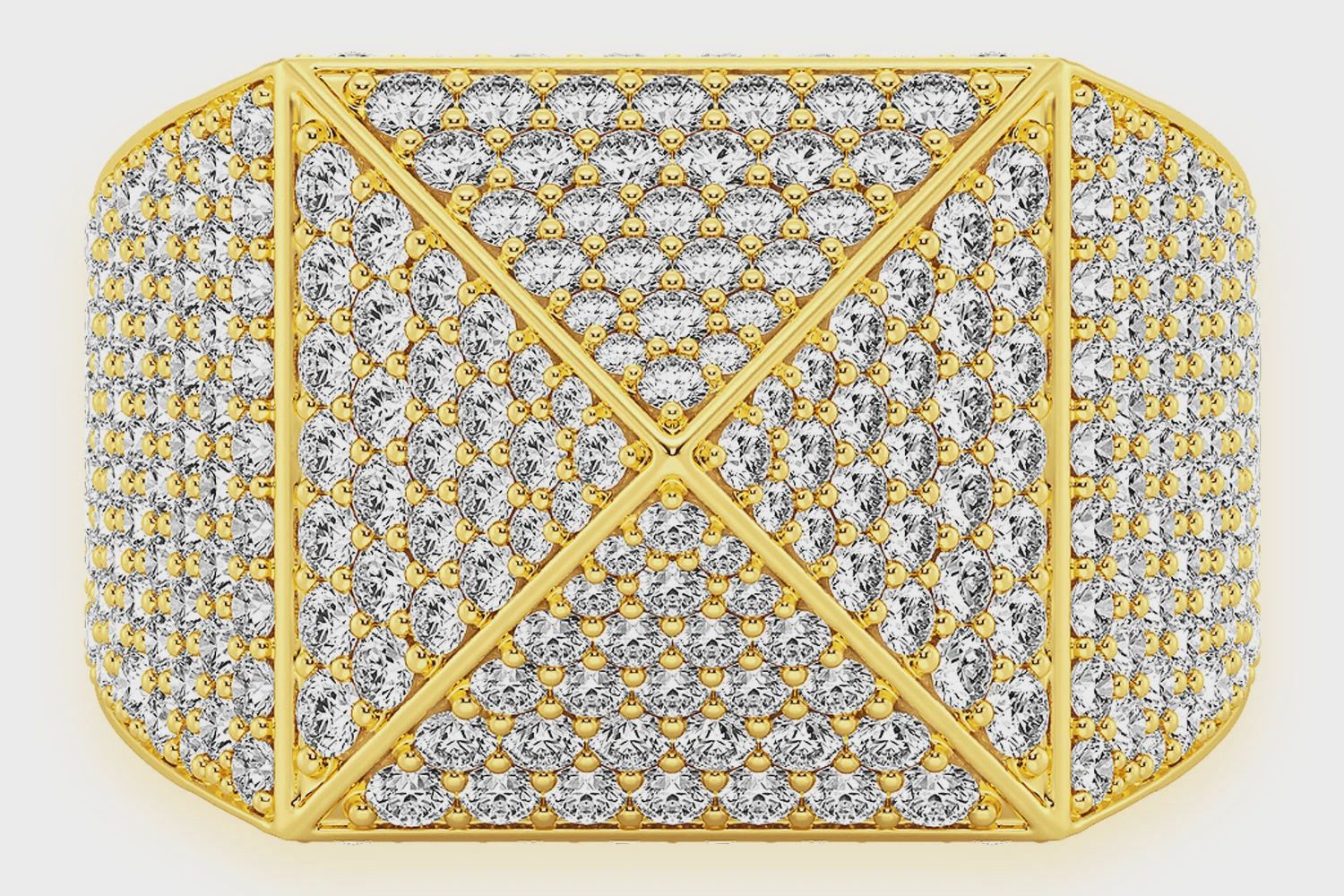 PYRAMID SIGNET DIAMOND RING 14K SOLID GOLD  3.00CTW, Color: Yellow Gold, Ring Size: 6, Diamonds: VS