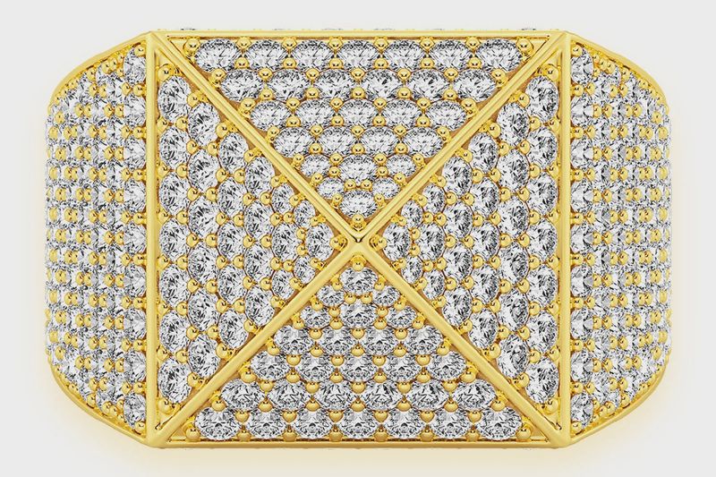 PYRAMID SIGNET DIAMOND RING 14K SOLID GOLD  3.00CTW
