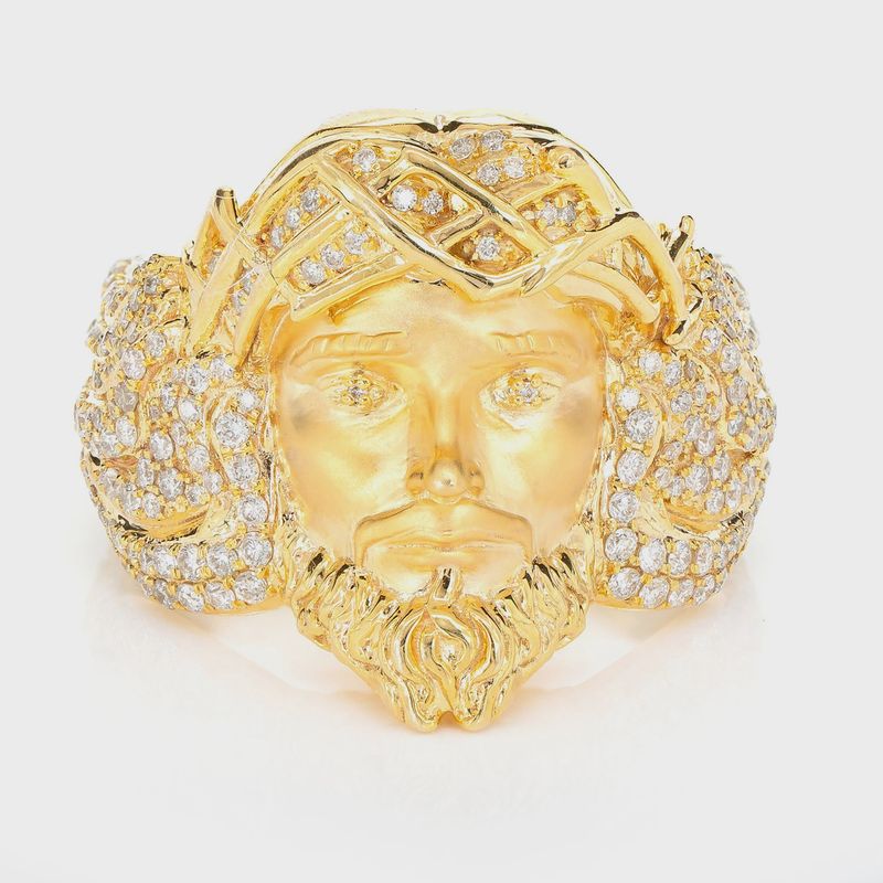 DIAMOND JESUS SIGNET RING SOLID GOLD  1.25CTW