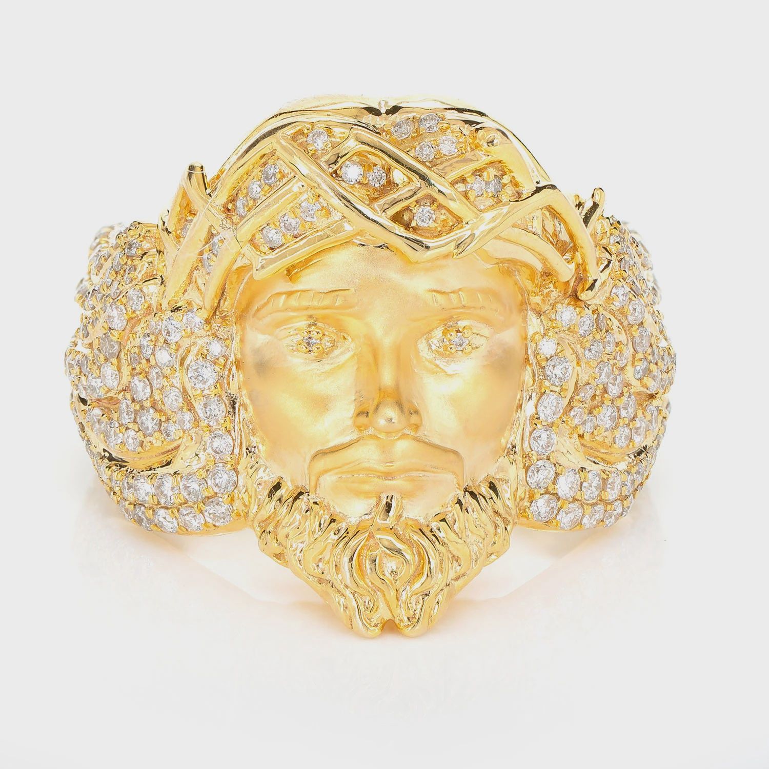 DIAMOND JESUS SIGNET RING SOLID GOLD  1.25CTW, Color: Yellow Gold, Ring Size: 6, Diamonds: VS