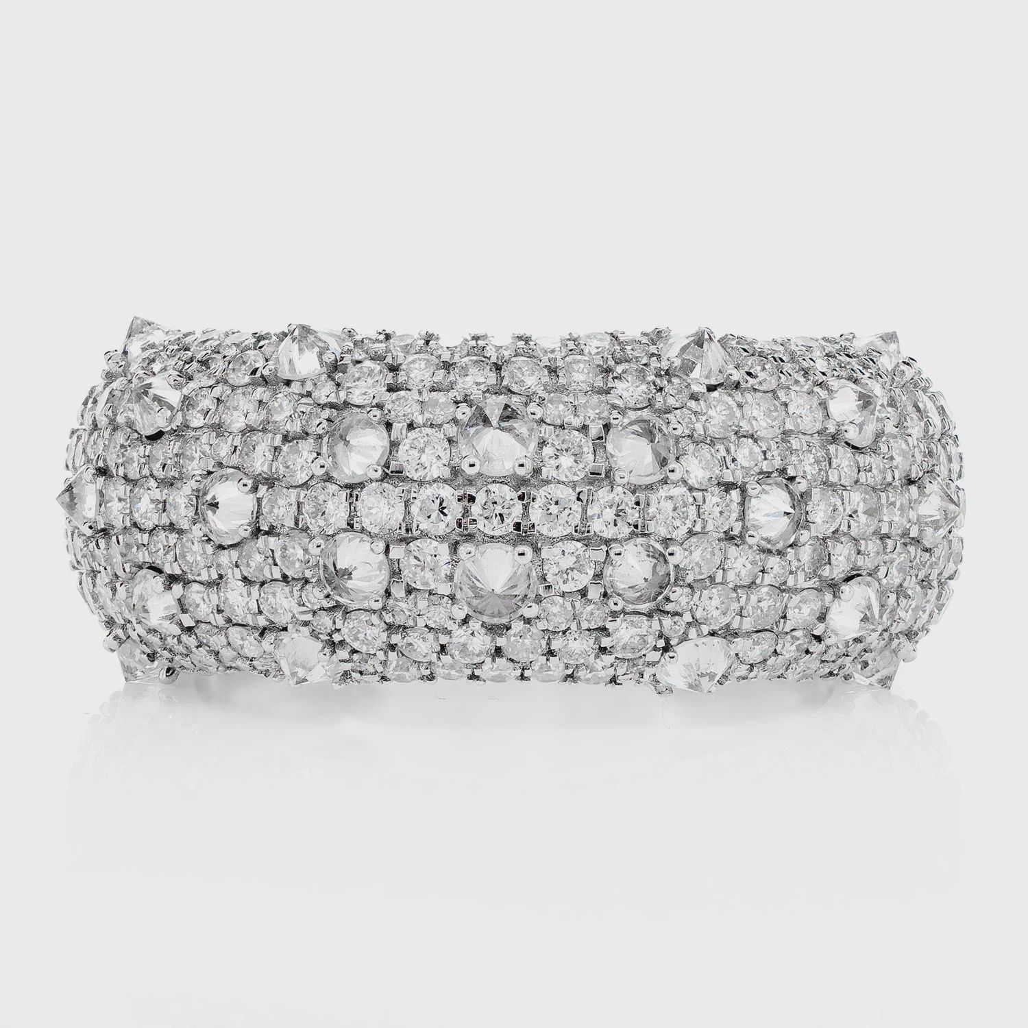 DIAMOND SPIKE WIDE BAND RING 14K SOLID GOLD 3.00CTW, Ring Size: 6, Diamonds: VS, Color: White Gold