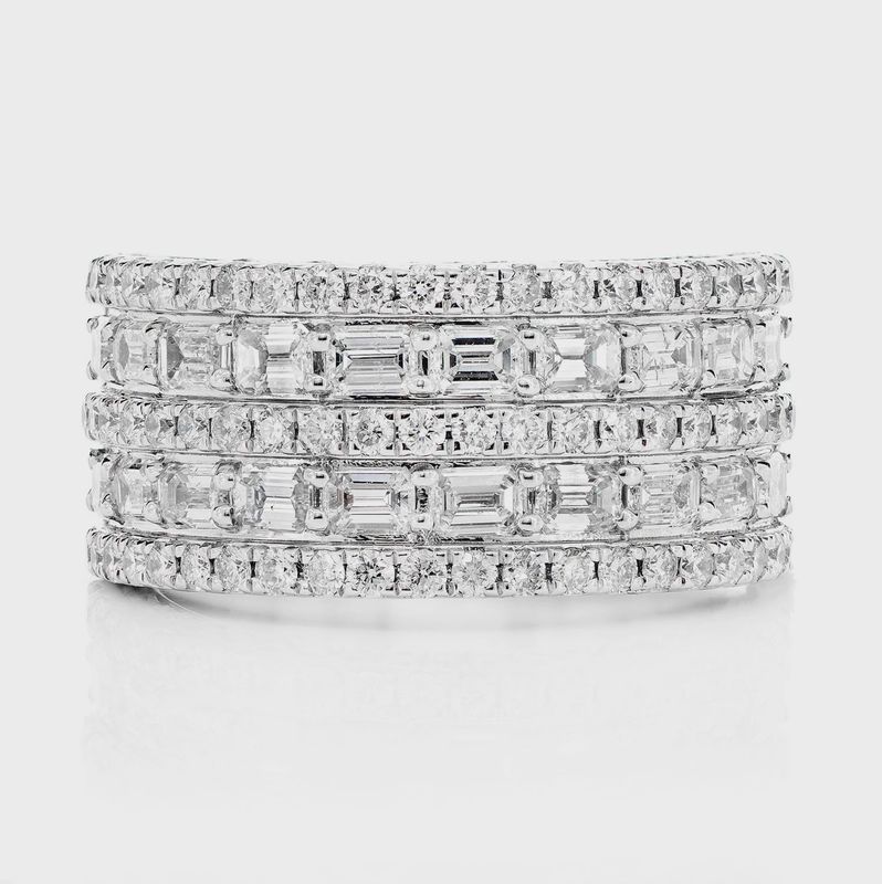 5 ROW BAGUETTE AND DIAMOND BAND RING  14K SOLID GOLD 4.00CTW