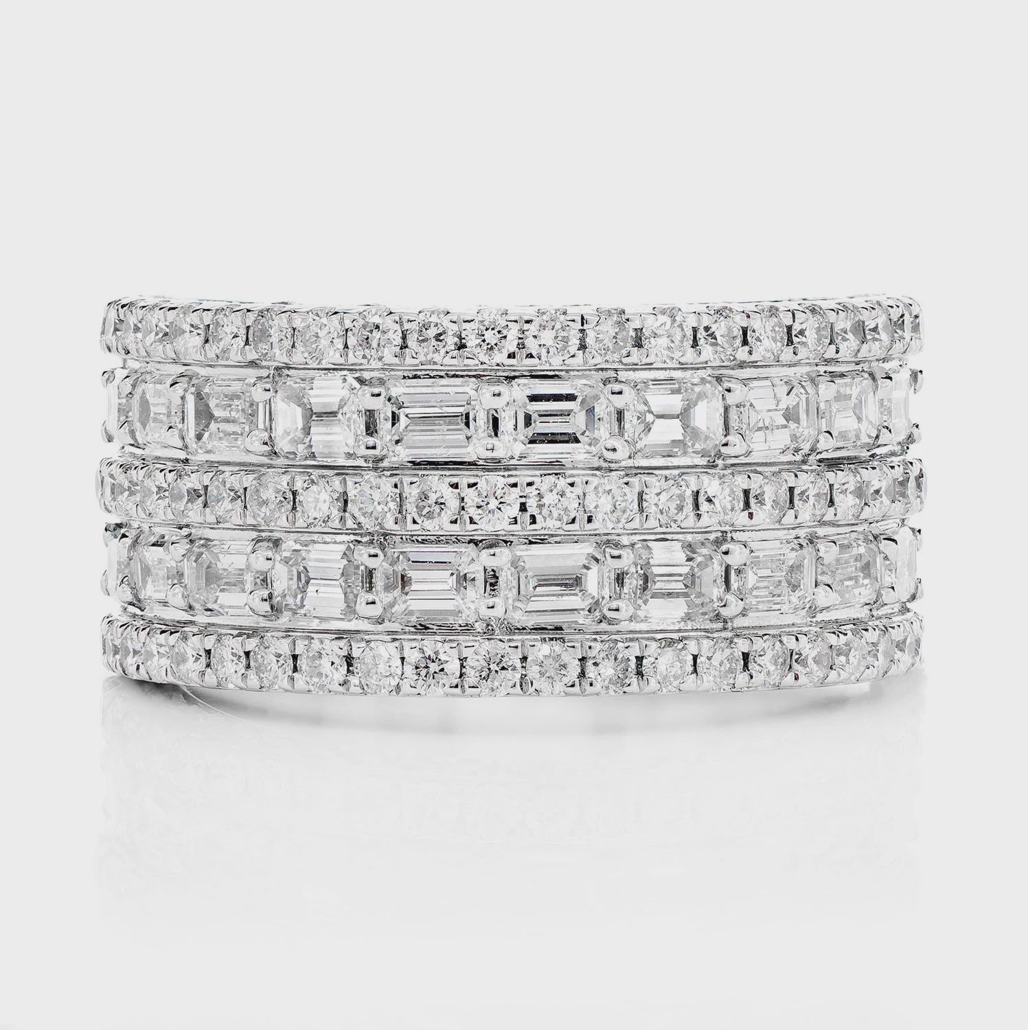 5 ROW BAGUETTE AND DIAMOND BAND RING  14K SOLID GOLD 4.00CTW, Ring Size: 6, Diamonds: VS