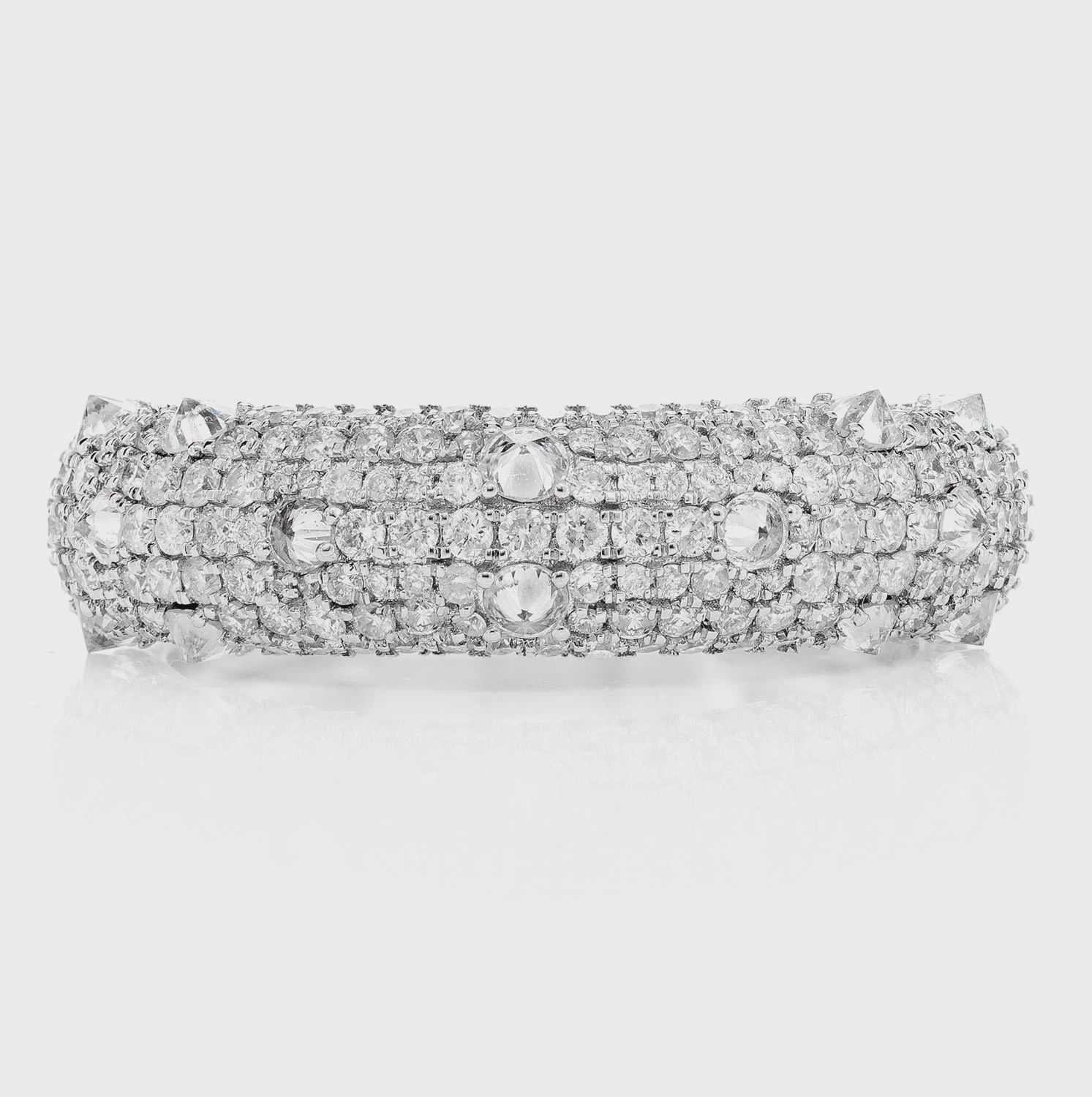 DIAMOND SPIKE THIN BAND RING 14K SOLID  GOLD 1.50CTW, Ring Size: 6