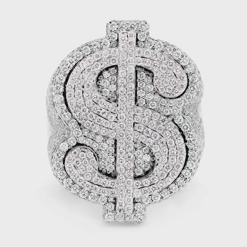 TWO LAYER DOLLAR SIGN DIAMOND SIGNET RING SOLID GOLD 4.00CTW