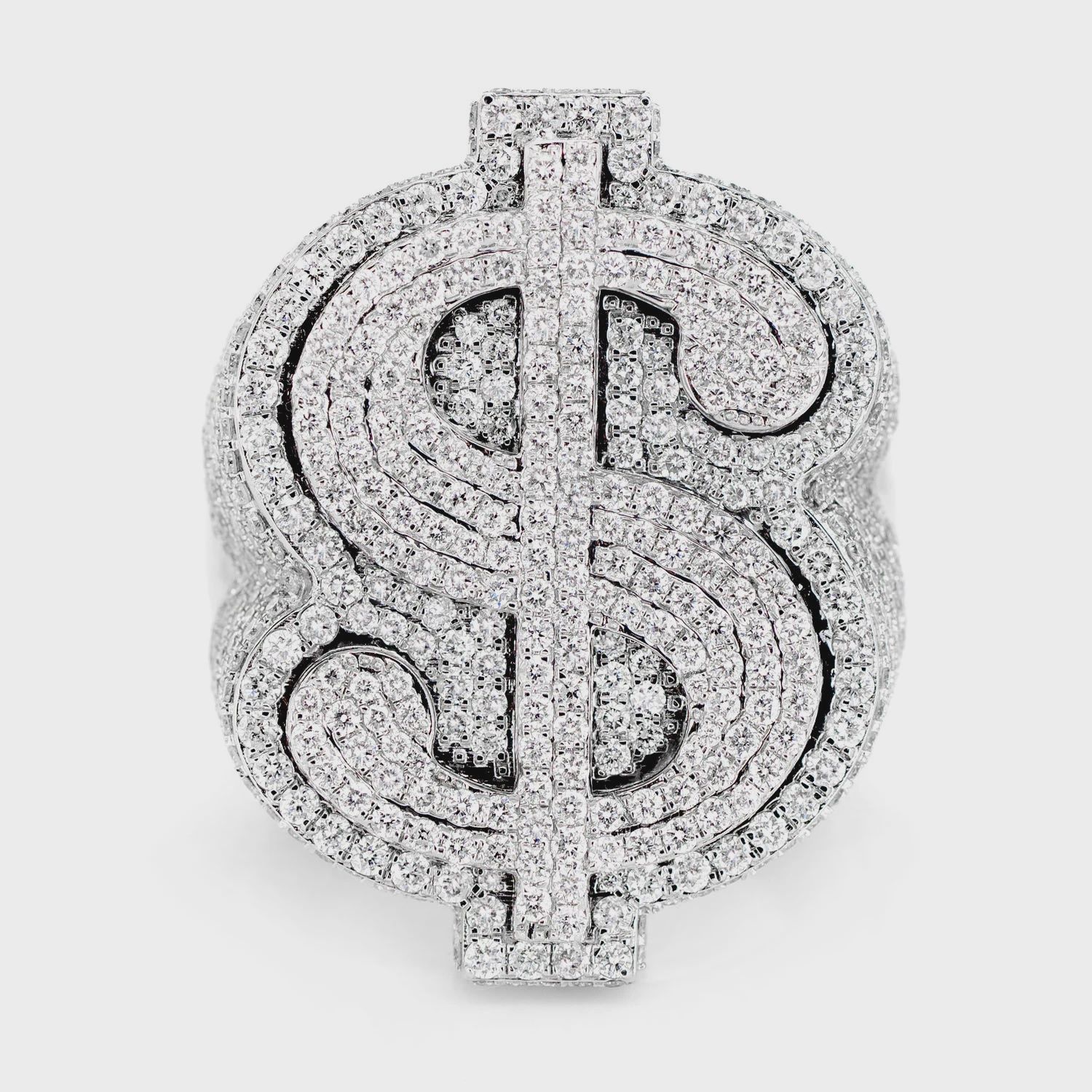 TWO LAYER DOLLAR SIGN DIAMOND SIGNET RING SOLID GOLD 4.00CTW, Ring Size: 6, Diamonds: VS, Color: White Gold